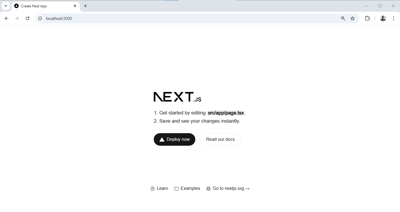 default page of a newly created Next.js 15 project