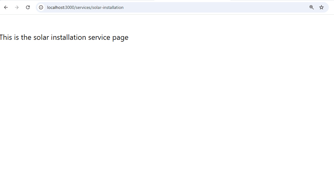 rendered view of the services/solar-installation route in a sample Next.js 15 project